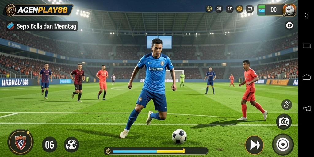 Screenshot AGENPLAY88 menunjukkan momen seru dalam pertandingan sepak bola.