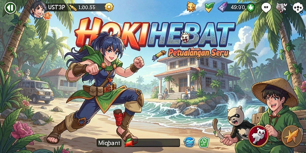 Tampilan gameplay HOKIHEBAT yang penuh warna dan aksi.