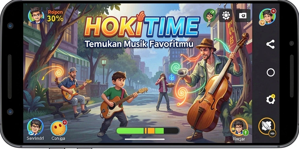 Screenshot HOKITIME menampilkan pemain bersenang-senang dengan musik.