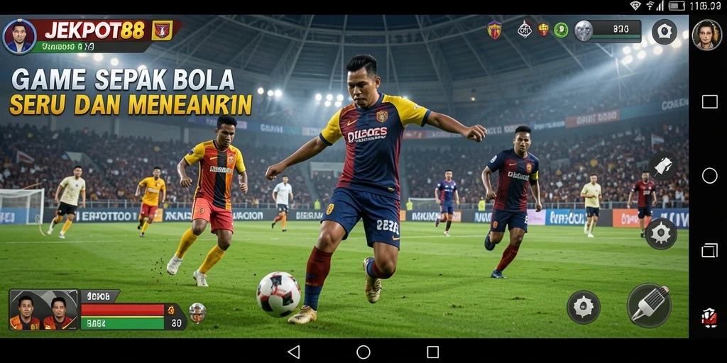 Tampilan gameplay menegangkan dalam JEKPOT88 dengan aksi sepak bola yang seru.