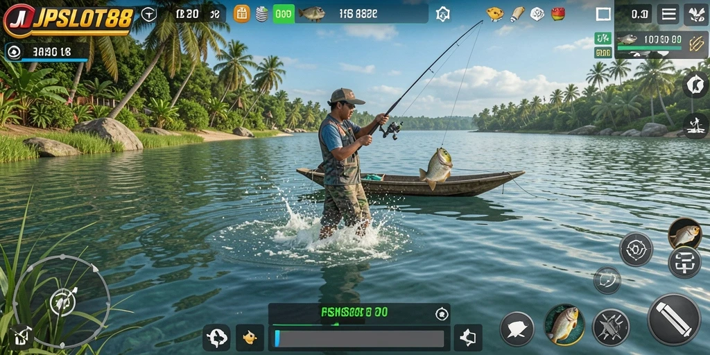 Screenshot gameplay JPSLOT88 menangkap momen seru saat memancing.