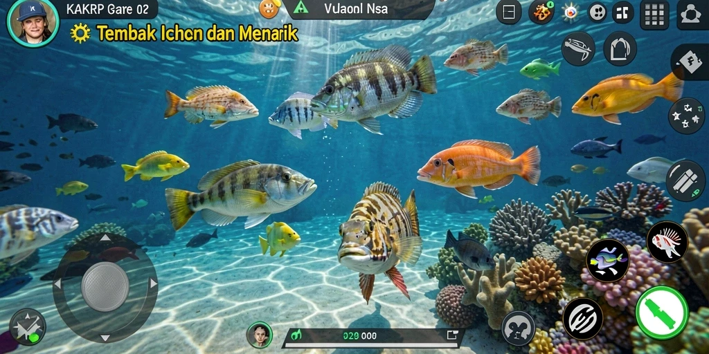 Tampilan gameplay KAKRP yang mendebarkan saat menembak ikan.