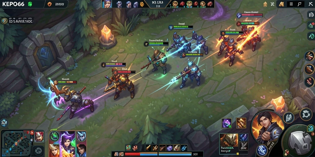 Screenshot KEPO66 menampilkan pertempuran epik dalam arena MOBA.