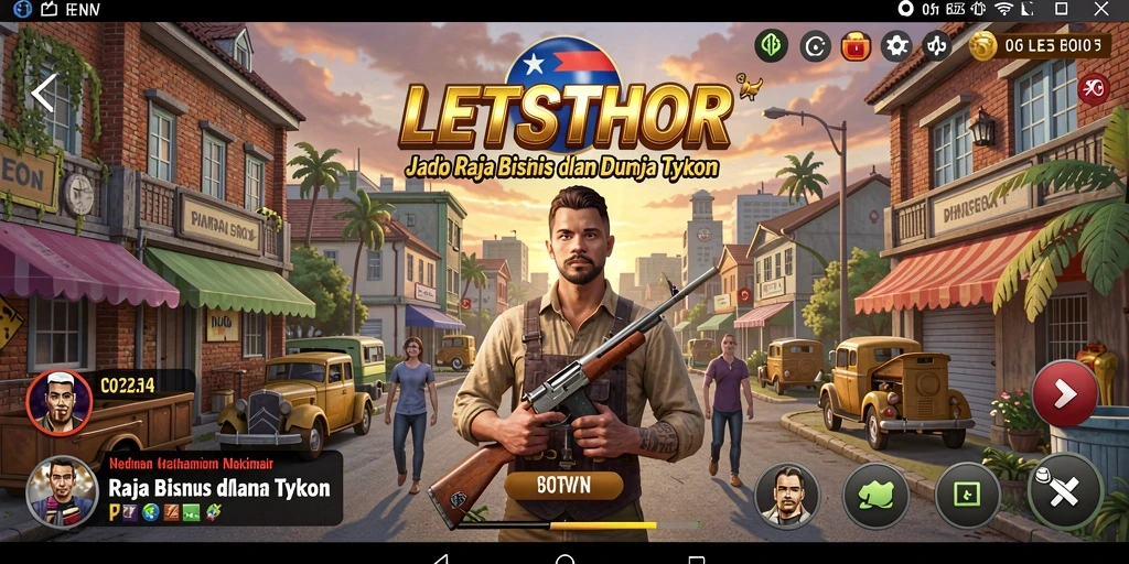 Tangkapan layar utama LETSTHOR menampilkan gameplay Tycoon yang seru.