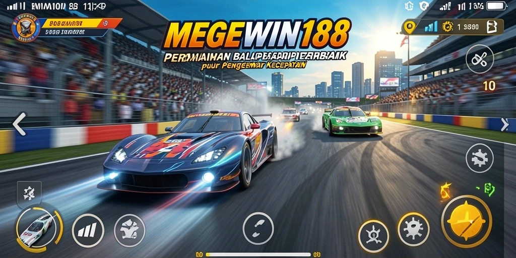 Tangkapan layar gameplay MEGEWIN188 dengan aksi balap yang seru.
