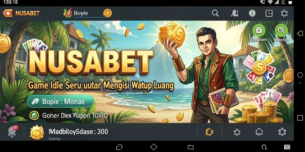 Screenshot gameplay NUSABET menampilkan kemajuan dan pembangunan di dunia Idle.
