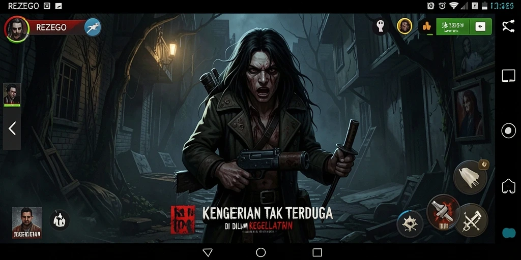 Screenshot gameplay menegangkan dari REZEGO dengan suasana horor yang mencekam.