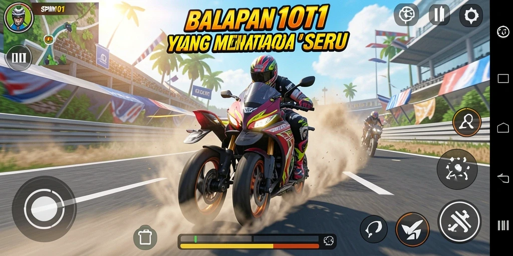 Gameplay seru balapan motor dengan grafik yang memukau.