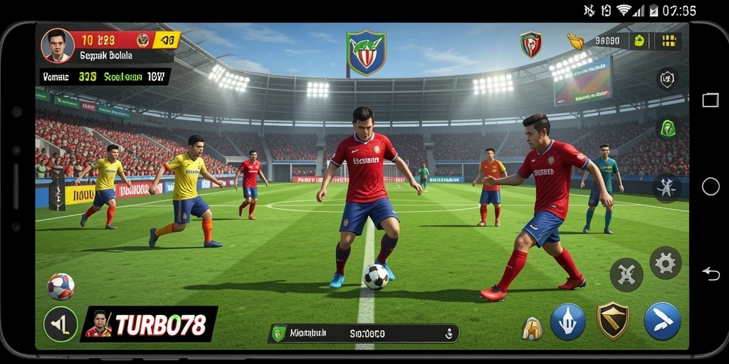 Tampilan gameplay TURBO78 yang menarik dan dinamis dalam pertandingan sepak bola.
