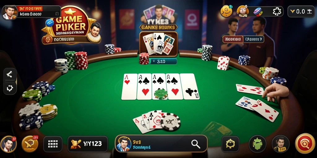 Screenshot gameplay utama YY123 yang menunjukkan keseruan permainan Poker.